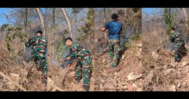 Danramil Boyolangu dan Anggota Bersama PMK dan Warga Padamkan Kebakaran Lahan di Perbatasan Wajak Kidul-Sanggrahan