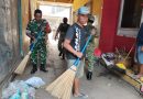 HUT ke-81 TNI, Koramil Tugu Gelar Karya Bakti Peduli Sampah di Pasar Gondang